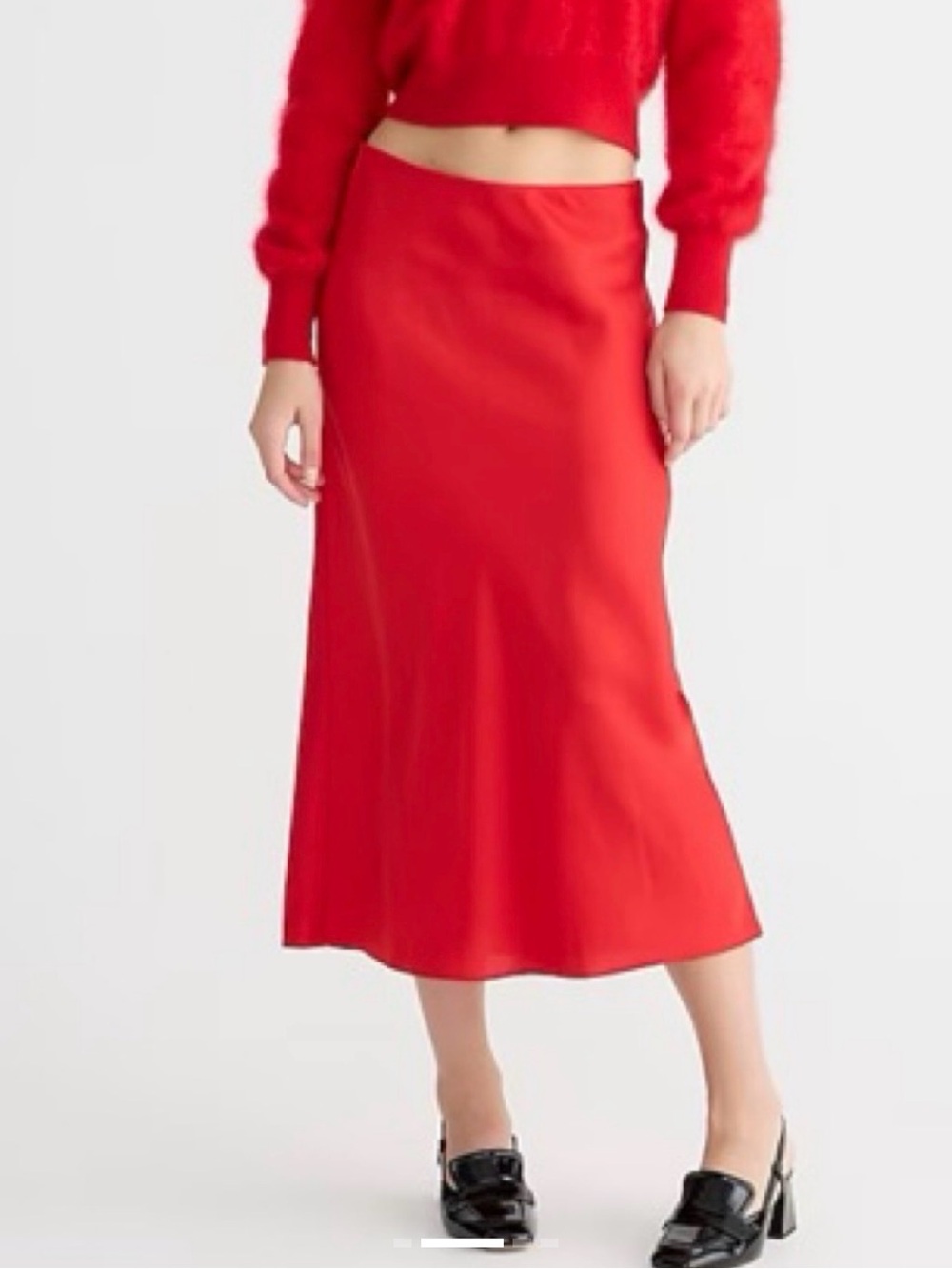 J. Crew Red Satin Midi Skirt